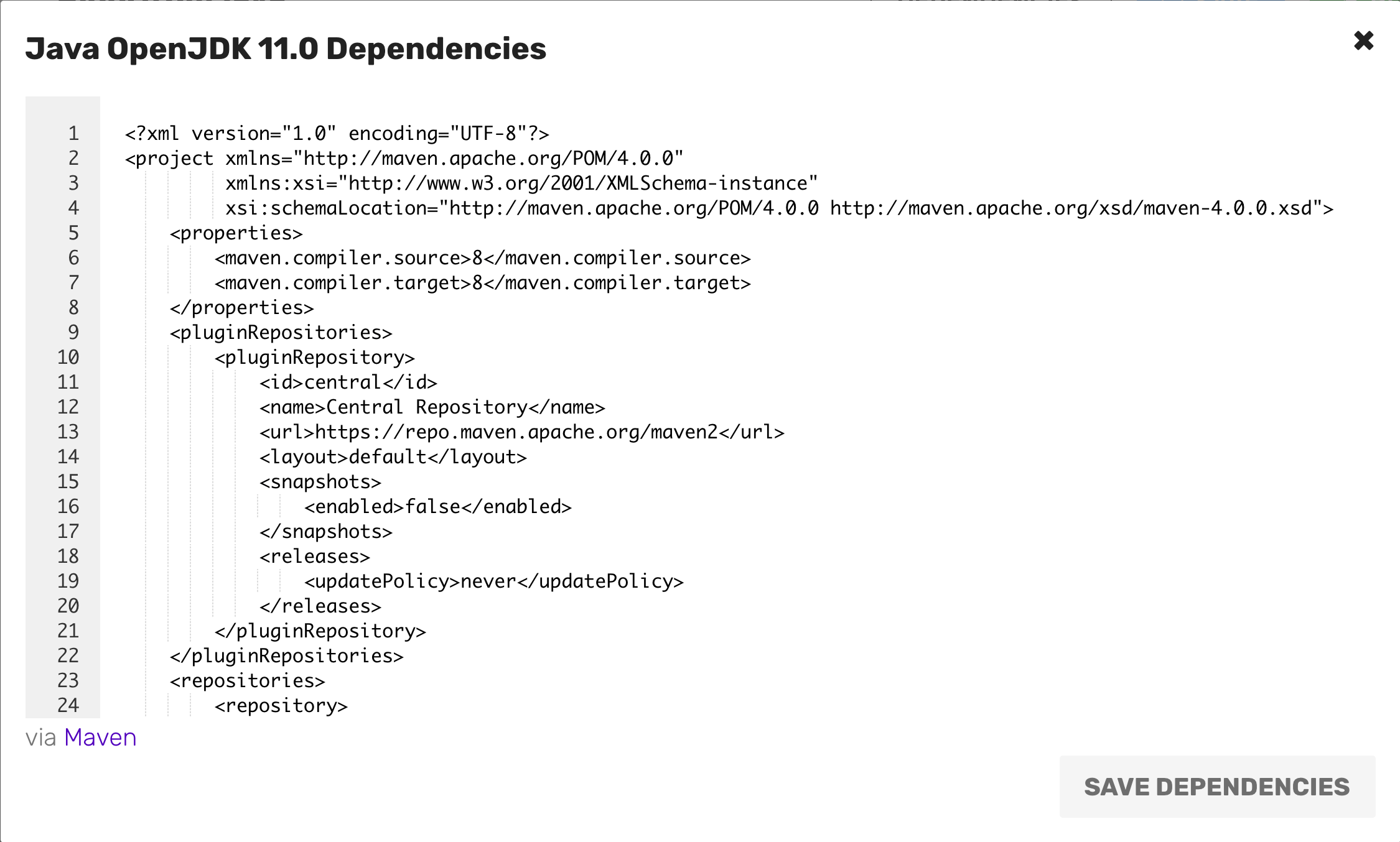 Java Dependency File