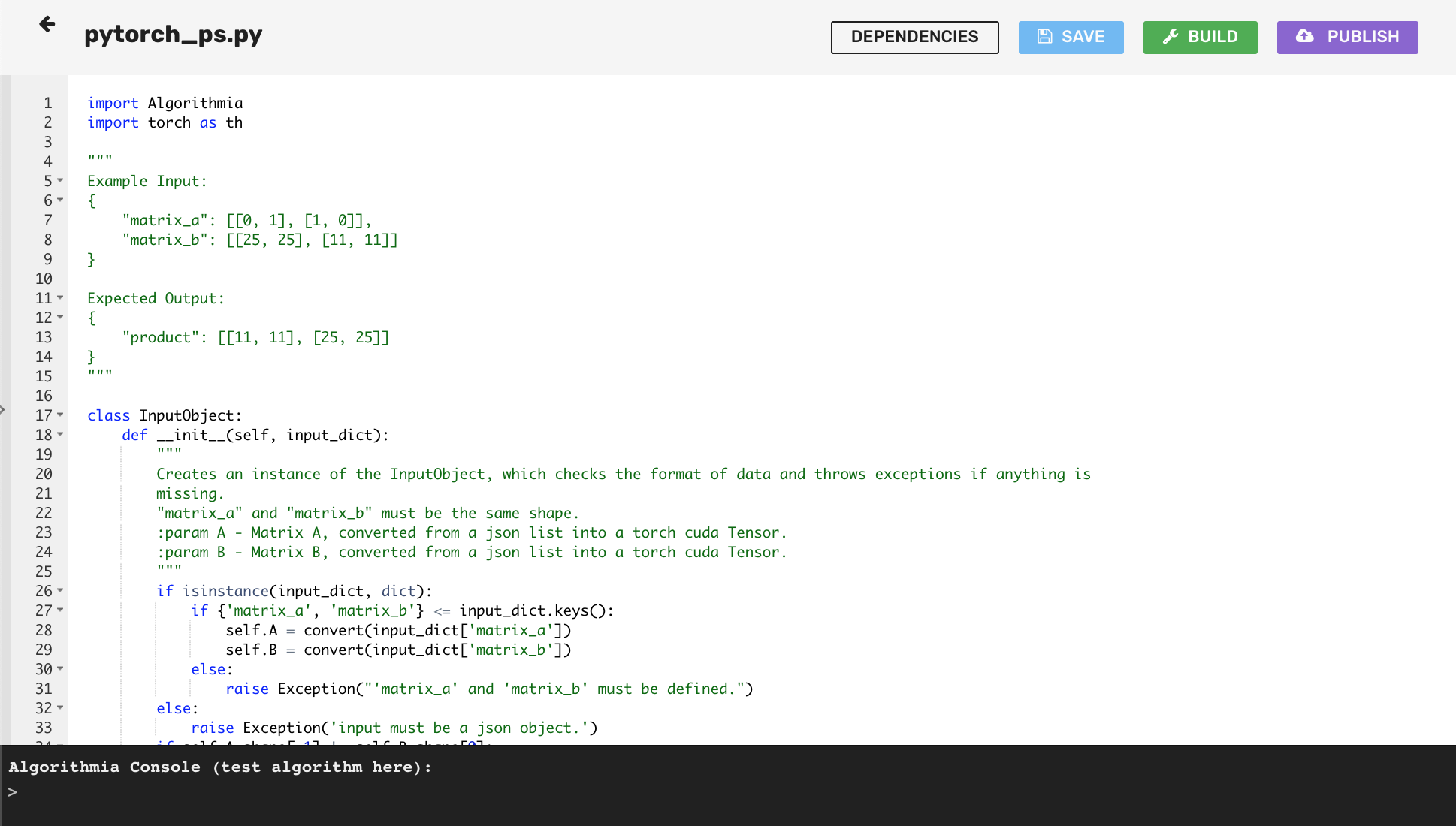 Algorithm console Python