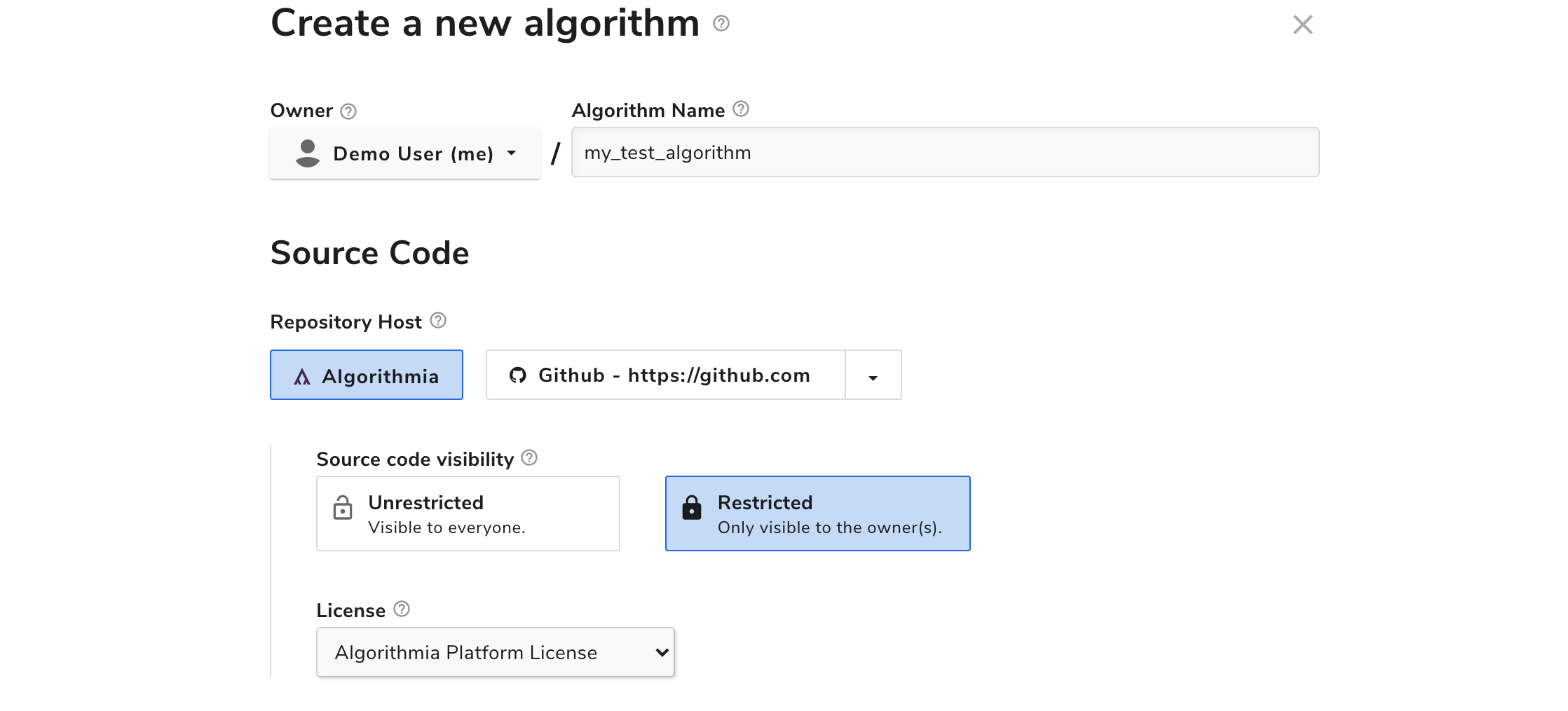 Creating an algorithm with the Algorithmia repository host