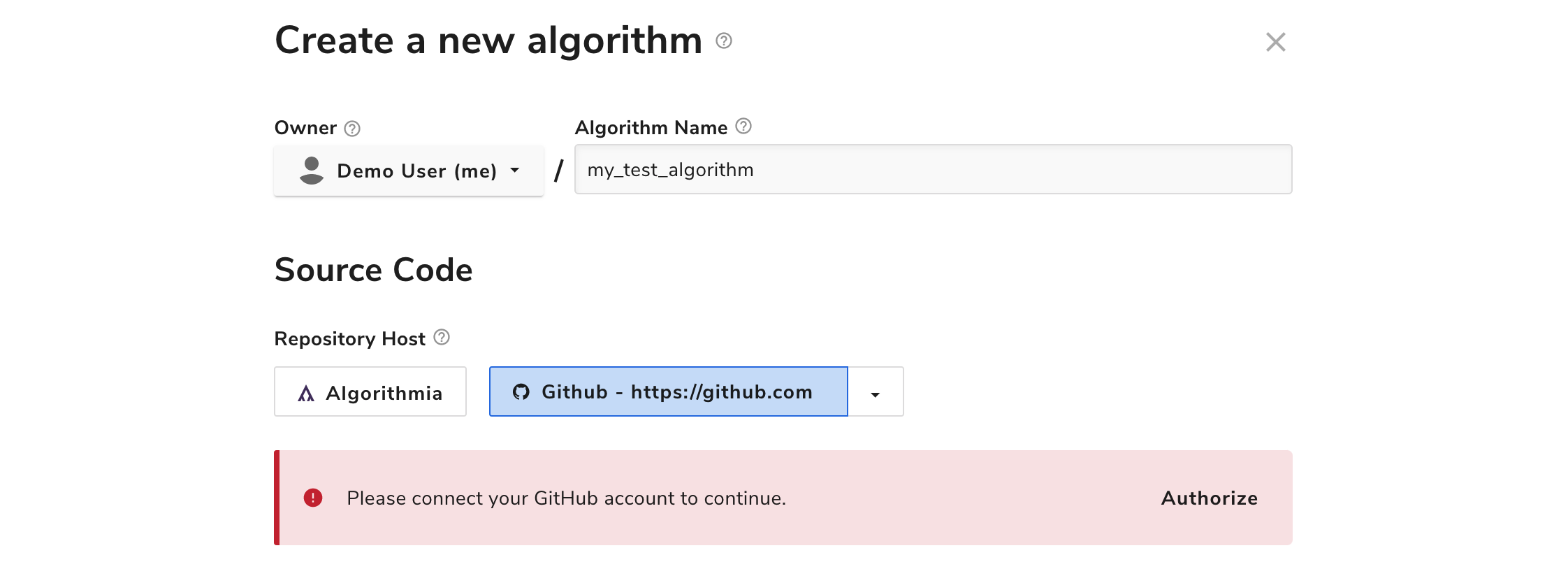 Authorization prompt for GitHub repository host